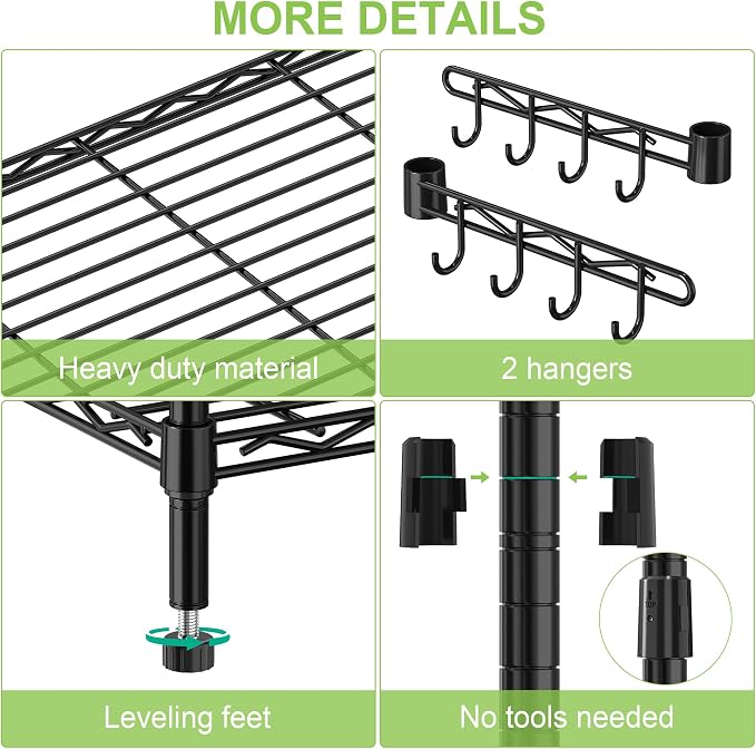 5 Tier Wire Metal Shelving Rack Garage Storage Rolling Shelves - Image 7