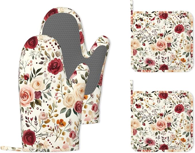 Spring Flowers Silicone Oven Mitts and Pot Holders by Unknown