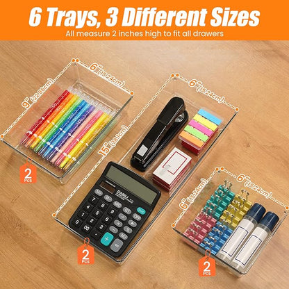Criusia 6 Pcs Large Size Clear Drawer Organizer Set, Acrylic Non Slip Non - Image 2