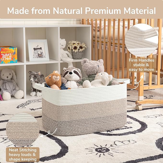 Goodpick Large Woven Storage Basket, 21.6" x 14.9" x 11.8" Rectangle Rope - Image 6