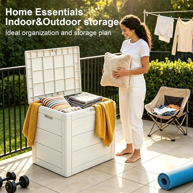 35 Gallon Deck Box, Lockable Waterproof Resin Storage Box - Image 3