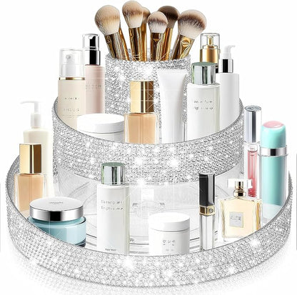 Bling 360 Rotating Makeup Organizer, Shiny Lazy Susan Cosmetic Storage Turntable by Yivaiks