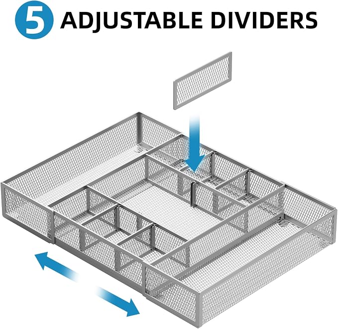 Marbrasse Expandable Desk Drawer Organizer, Mesh Tray - Image 3