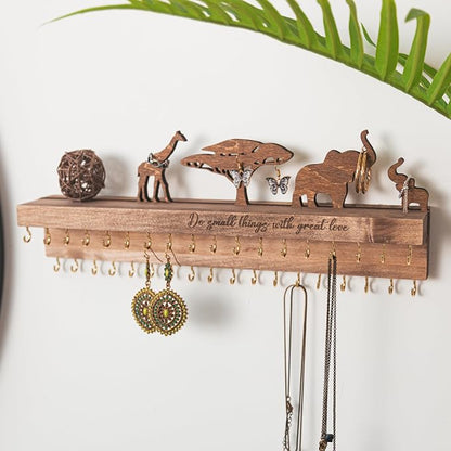 Wooden Jewelry Organizer for Women, Wall Mounted Necklace & Earring Holder - Image 9