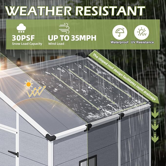 8 x 6 FT Plastic Storage Shed, Resin Garden Shed - Image 5