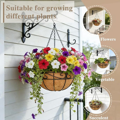EIMQUVW 4 Pack Outdoor Patio Hanging Baskets 12 Inch Chain Link Round Metal - Image 3