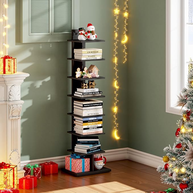 TUTOTAK Book Shelf, Narrow Spine Bookshelf, 8-Tier Bookcase - Image 9
