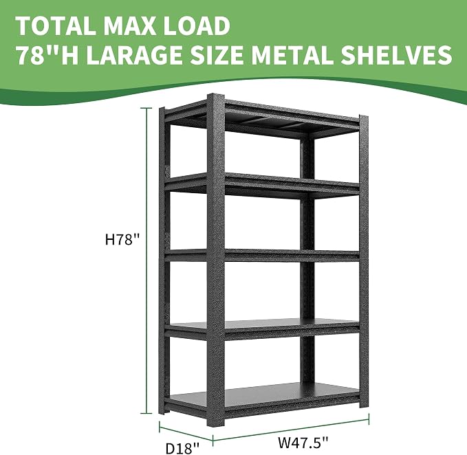 78" H Garage Shelves, Garage Shelving Heavy Duty, 3000Lbs 5 Tier Adjustable - Image 3