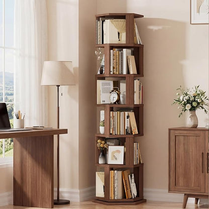 Rotating Bookshelf Tower, 6 Tier Solid Wood Spinning Rolling Book Shelf | - Image 7