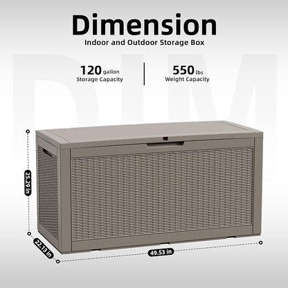 PatioZen 120 Gallon Deck Box Outdoor, Weatherproof Resin Patio Storage Box - Image 2