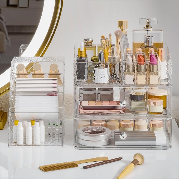 Makeup Organizer with Brush Holder Plastic Makeup Drawers by Henyol