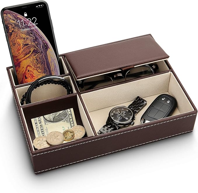 Baoyun Leather Valet Tray for Men, Mens Jewelry Organizer Box, Mens Nightstand by ByforKitchenHome