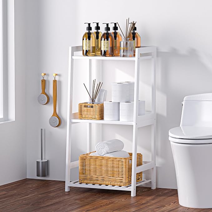 POXAKA 3 Tier Bamboo Bathroom Shelves, Ladder Shelf - Image 2