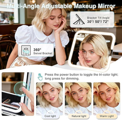 Makeup Case with Magnetic LED Mirror Travel Cosmetic Organizer Portable Makeup - Image 9