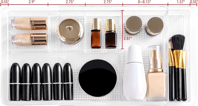 Oubonun Expandable Drawer Organizer 11.1” to 19.2” Width, Shallow Cosmetic - Image 4