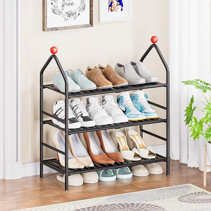 Shoe Rack, 3-Tier Shoe Organizer, Metal Storage Shelf, Shoe Rack - Image 2