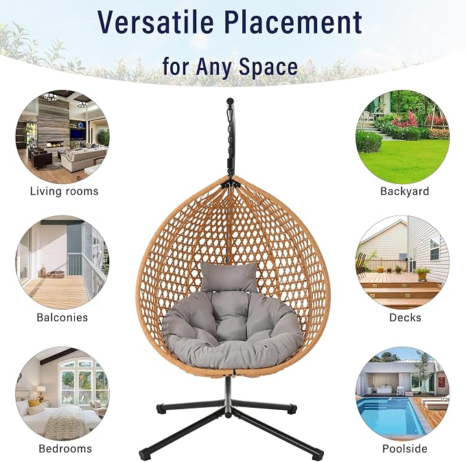SOFTSEA Outdoor Wicker Egg Chair Hanging Basket Chair - Image 4