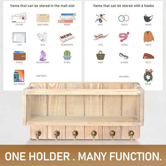 Rebee Vision Pine Wood Mail and Key Holder - Image 4