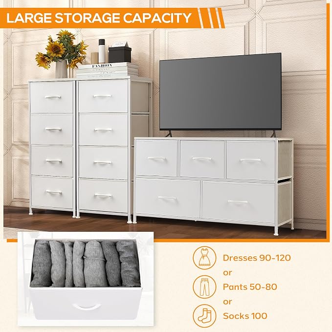 DUMOS Dresser for Bedroom, 4 Storage Drawers Tall Fabric Closet Chests | - Image 4