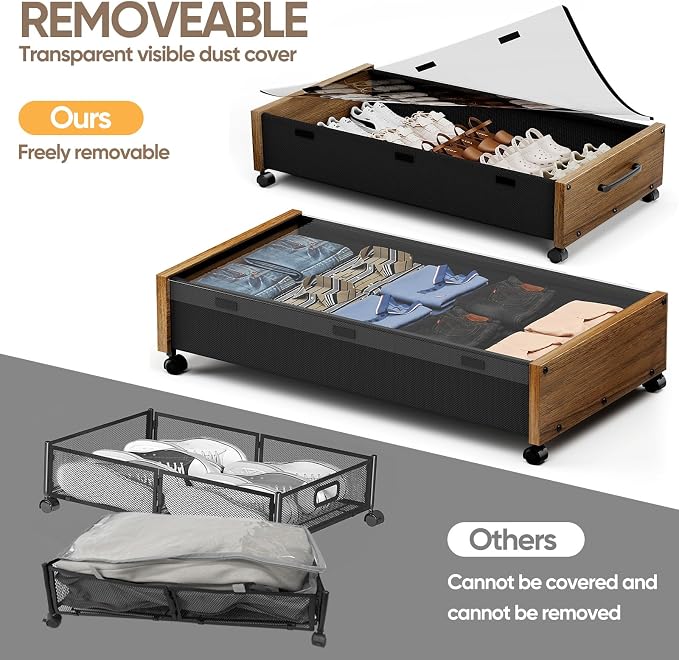 KITHELP Wooden Under Bed Storage - Image 4