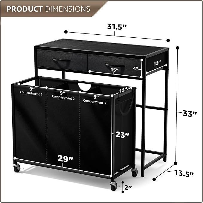 Sorbus 3 Section Laundry Hamper - Image 3