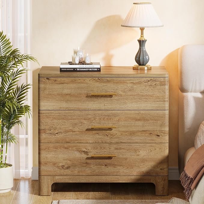 Tribesigns Extra Large Three Drawers Nightstands Set of 2, 31.5" Wooden Rustic - Image 3