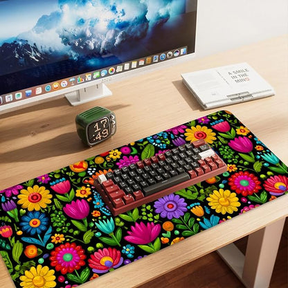Folk Art Floral Mouse Pad – Large Extended Desk Mat 35.43 x 15.75 in – Colorful - Image 2