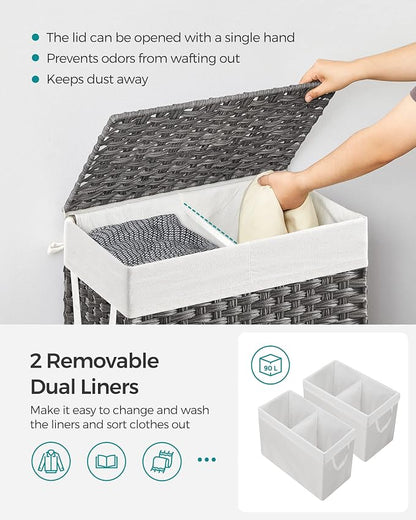 SONGMICS Laundry Hamper with Lid, 90L Clothes Hamper with 2 Removable Liner Bags - Image 3