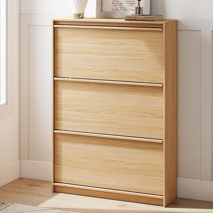 Shoe Cabinet with 3 Flip Drawers, 31.5" W Narrow Shoe Storage Cabinet by RYWI11OUSE