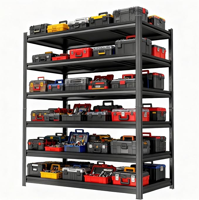 Storage Shelves, Garage Metal Shelving Unit, Adjustable, Double-Layer Column by Beaunatixx