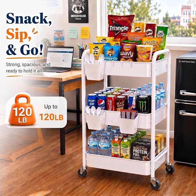 3 Tier Rolling Cart Metal with Wheels, Storage Utility Carts - Image 8