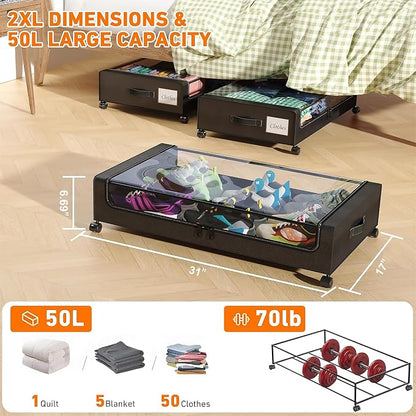 Under Bed Storage with Wheels, 4 Pack Under Bed Storage Containers with - Image 3
