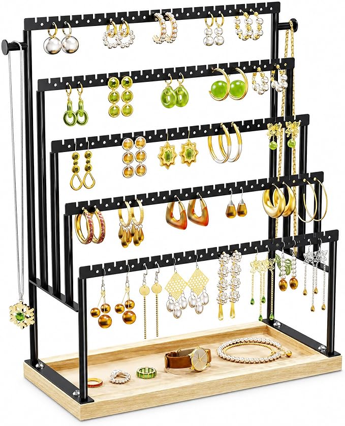 Large 5 Tier Earring Organizer and Holder, jewelry holder stand, clean white by TIPSYTREE