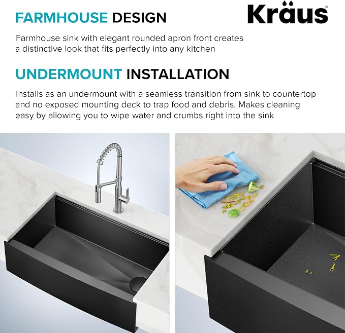 KRAUS Kore Workstation 33-inch Farmhouse Modern Flat Apron Front 16 Gauge Black - Image 8