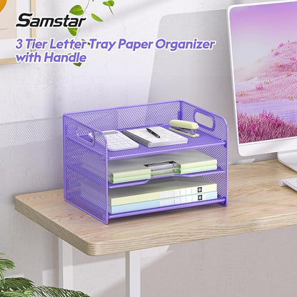 Samstar 3 Tier Purple Letter Tray Paper Organizer - Image 2