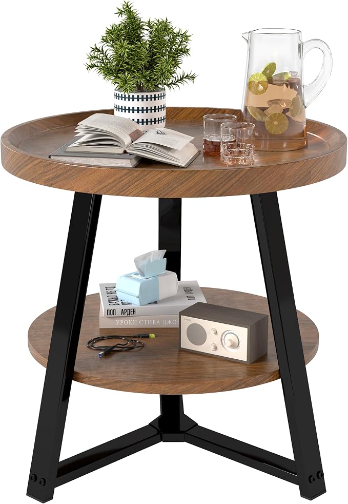 Small Round End Table, 2-Tier Side Table by Unknown