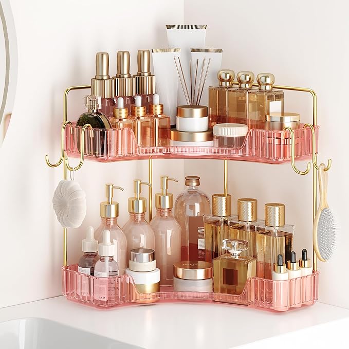 Delicate Pink 2-Tier Corner Counter Organizer by Kinkota