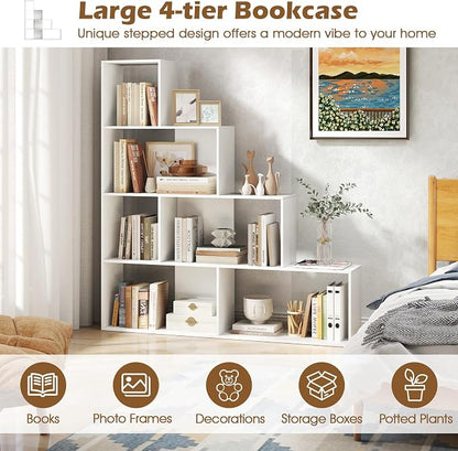 Tangkula 4-Tier Stepped Bookshelf, Freestanding 6 Cubes Ladder Bookcase - Image 8