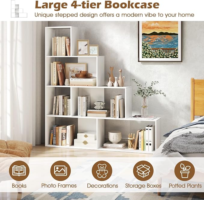 Tangkula 4-Tier Stepped Bookshelf, Freestanding 6 Cubes Ladder Bookcase - Image 7