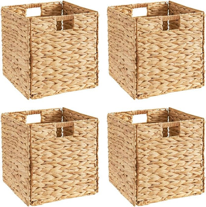 Ornavo Home 13 x 13 Inch Water Hyacinth Baskets Set of 4 – Handwoven by OrnavoHome