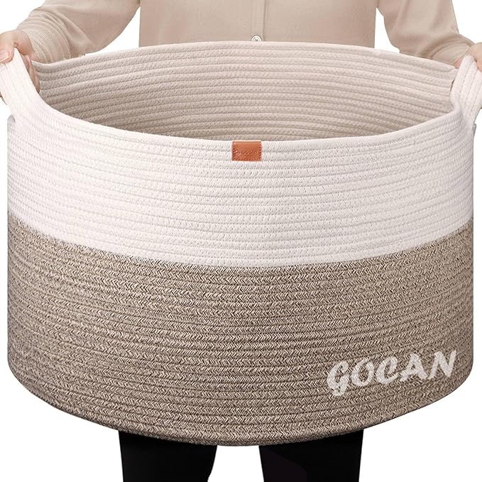 Extra Large Laundry Basket toy storage 22"X22"X14" blanket basket Cotton Rope by GOCAN