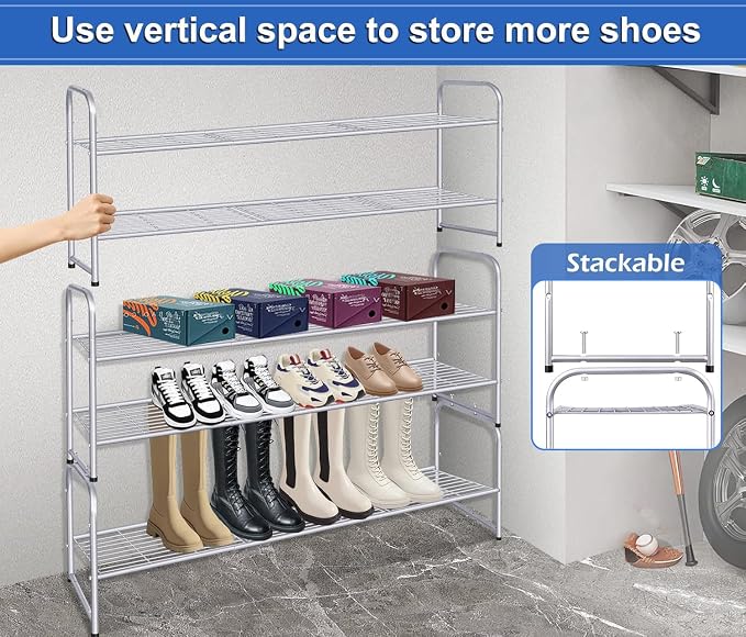 KEETDY 2-Tier Long Shoe Rack for Closet Shoe Organizer for Entryway, Metal - Image 4