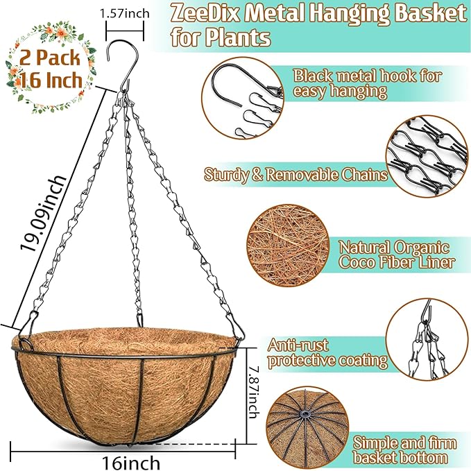 2 Pack 16 Inch Large Hanging Baskets - Image 2