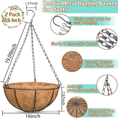 2 Pack 16 Inch Large Hanging Baskets - Image 2