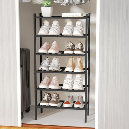 6-Tier Bamboo Small Shoe Rack, Free Standing Wood Shoe Shelf Storage Organizer - Image 6