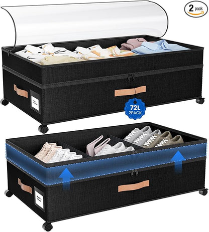 Under Bed Storage with Wheels, 72L XXL Under the Bed Storage Containers Large by Mqaue