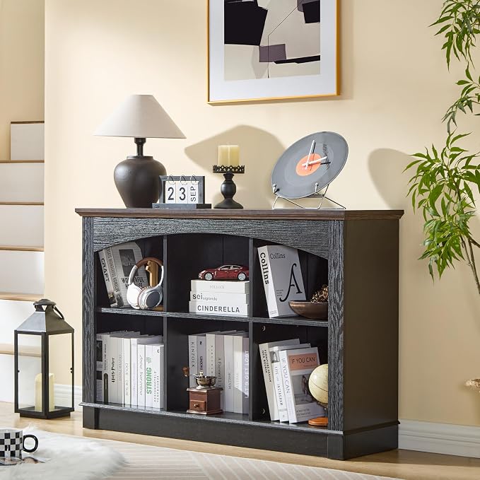 Black Bookshelf, 6-Cube Bookcase and Kids Bookshelf, Wooden Storage Cabinet by LIDYUK