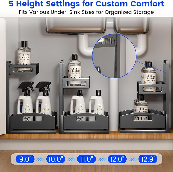 Under Sink Organizer, 2 Pack Height Adjustable Under Sink Organizers and Storage - Image 5