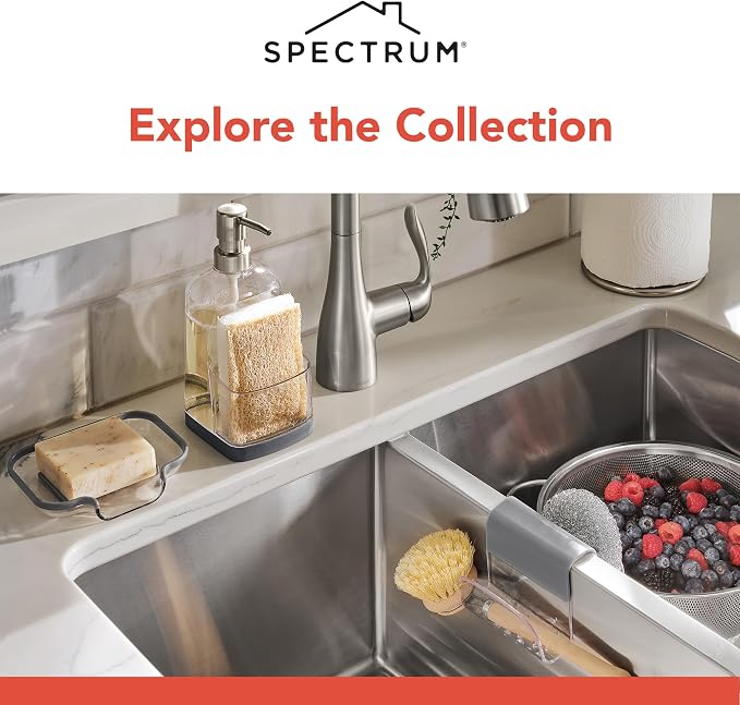 Spectrum Sink Saddle for Kitchen Sink Gray White Sponge and Brush Holder - Image 6