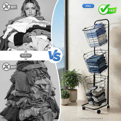 Laundry Basket on Wheels, 3 Tier Large Laundry Hampers, 10.4 * 13 * 48.4inch - Image 6